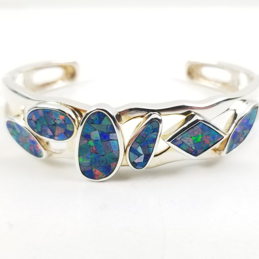 Australian Opal Mosaic Sterling Cuff Bracelet